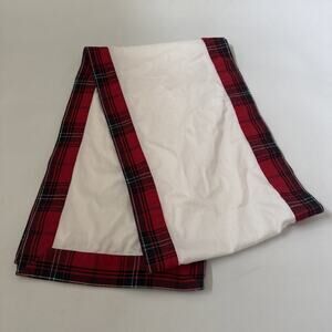 Williams Sonoma Table Runner 108"x 16" Plaid Edge Christmas Holiday Cotton Linen